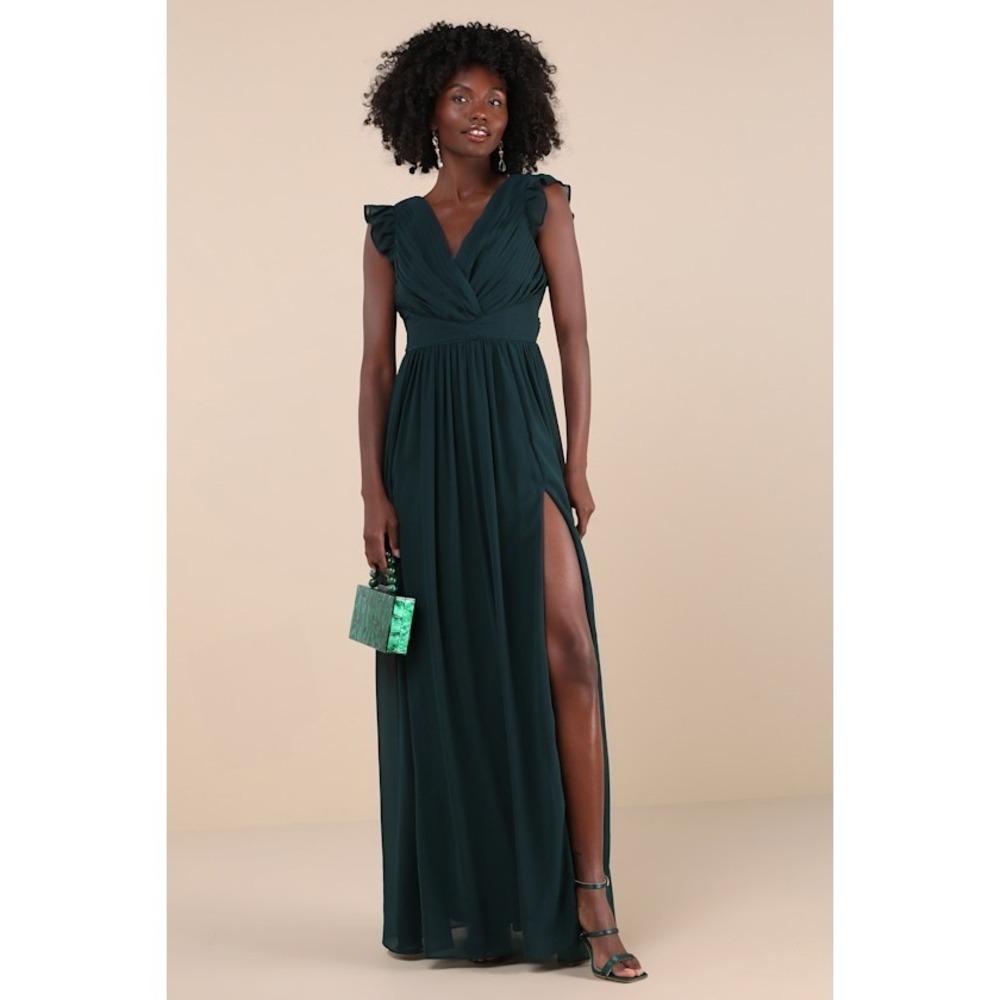 NEW Lulus Gorgeous Goal Emerald Pleated Backless Maxi Dress Green Size M